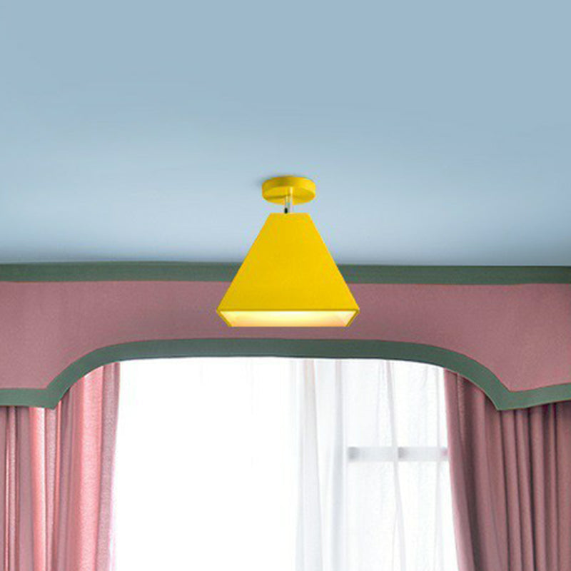 Simplicity Trapezoid Semi Flush Mount Metallic Single-Bulb Corridor Ceiling Mounted Light Yellow Clearhalo 'Ceiling Lights' 'Close To Ceiling Lights' 'Close to ceiling' 'Semi-flushmount' Lighting' 2162162