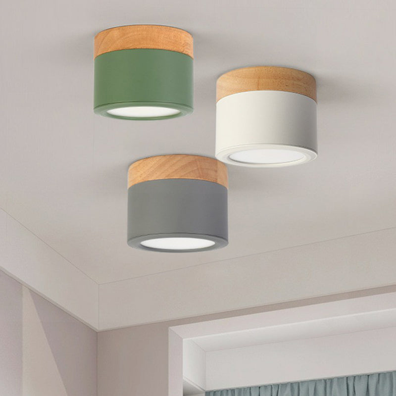 Metallic Cylindrical LED Flush Mount Macaron Flushmount Ceiling Light for Bedroom Clearhalo 'Ceiling Lights' 'Close To Ceiling Lights' 'Close to ceiling' 'Flush mount' Lighting' 2162174