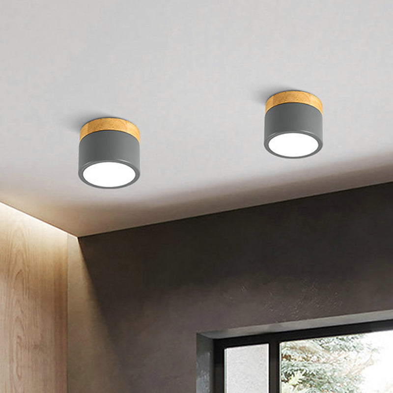 Cylinder Bedroom Flush Mount Lighting Simplistic Metallic Simplistic LED Flush Mount Fixture Grey Clearhalo 'Ceiling Lights' 'Close To Ceiling Lights' 'Close to ceiling' 'Flush mount' Lighting' 2162182