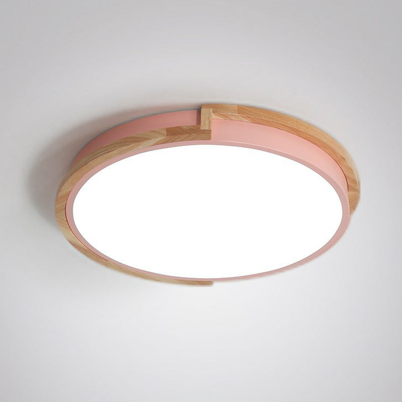 Circular LED Flush Mount Minimalist Acrylic Living Room Flushmount Ceiling Light with Wooden Frame Clearhalo 'Ceiling Lights' 'Close To Ceiling Lights' 'Close to ceiling' 'Flush mount' Lighting' 2162270