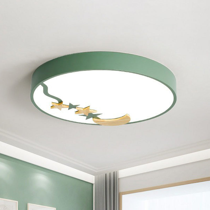 Circular Flush Ceiling Light Simplicity Acrylic LED Flush Mount Lighting Fixture with Decorative Star and Moon Green Clearhalo 'Ceiling Lights' 'Close To Ceiling Lights' 'Close to ceiling' 'Flush mount' Lighting' 2162304