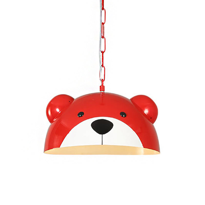 Metallic Dome Pendant Light Fixture Kids 1 Light Red/Yellow Hanging Lamp with Bear Design for Children Bedroom Clearhalo 'Ceiling Lights' 'Pendant Lights' 'Pendants' Lighting' 216245