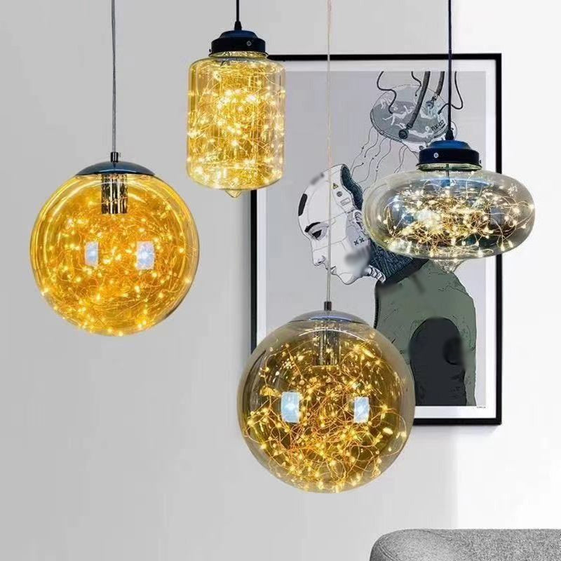 Geometric LED Pendant Light Fixture Suspension Light Simplicity Clear Glass Bedroom Starry Pendant Light Fixture Clearhalo 'Ceiling Lights' 'Close To Ceiling Lights' 'Glass shade' 'Glass' 'Modern Pendants' 'Modern' 'Pendant Lights' 'Pendants' Lighting' 2162468