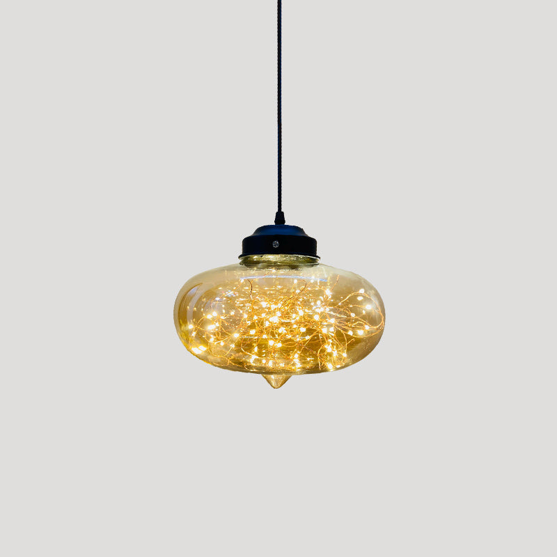 Geometric LED Pendant Light Fixture Suspension Light Simplicity Clear Glass Bedroom Starry Pendant Light Fixture Amber D Clearhalo 'Ceiling Lights' 'Close To Ceiling Lights' 'Glass shade' 'Glass' 'Modern Pendants' 'Modern' 'Pendant Lights' 'Pendants' Lighting' 2162484