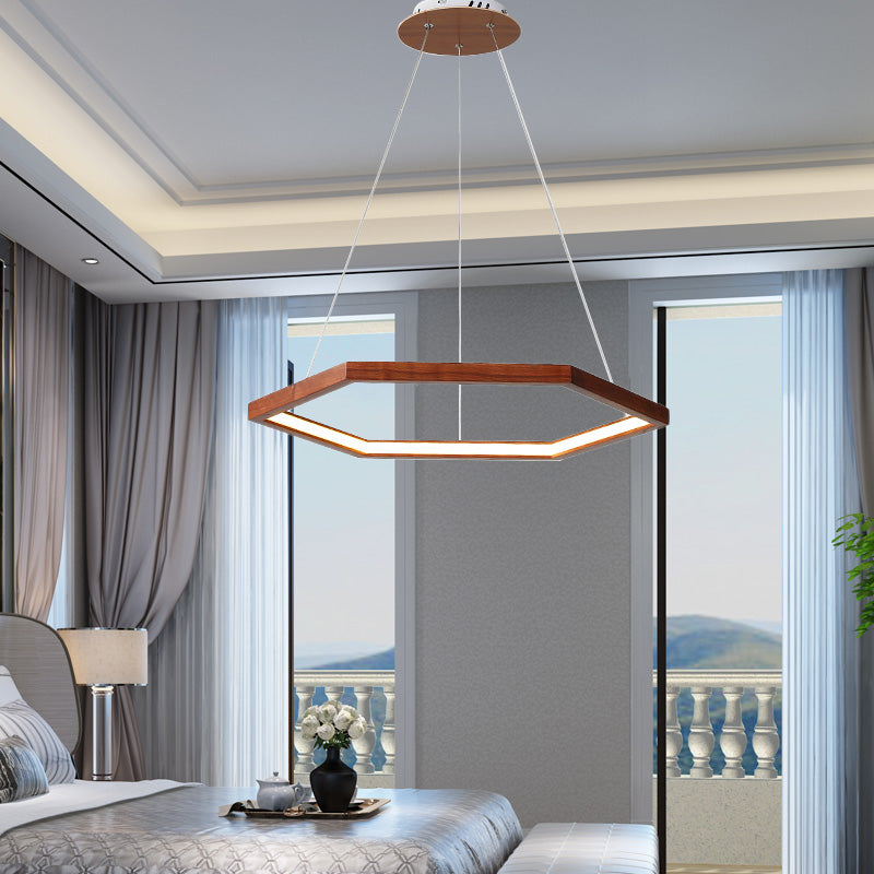 Hexagonal Pendant Chandelier Contemporary Acrylic LED Light/Dark Wood Hanging Ceiling Light, 16