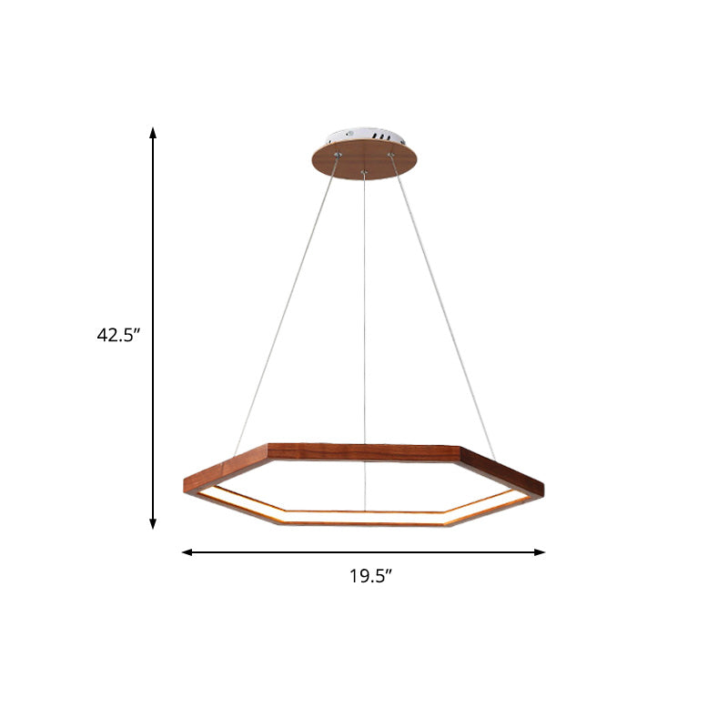 Hexagonal Pendant Chandelier Contemporary Acrylic LED Light/Dark Wood Hanging Ceiling Light, 16