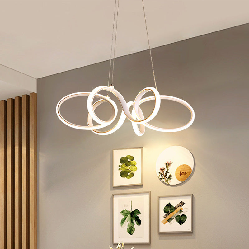 White Curve Chandelier Light Fixture Modernism Acrylic LED Pendant Light Fixture in White/Warm Light for Bedroom White Warm Clearhalo 'Ceiling Lights' 'Chandeliers' 'Modern Chandeliers' 'Modern' Lighting' 216846