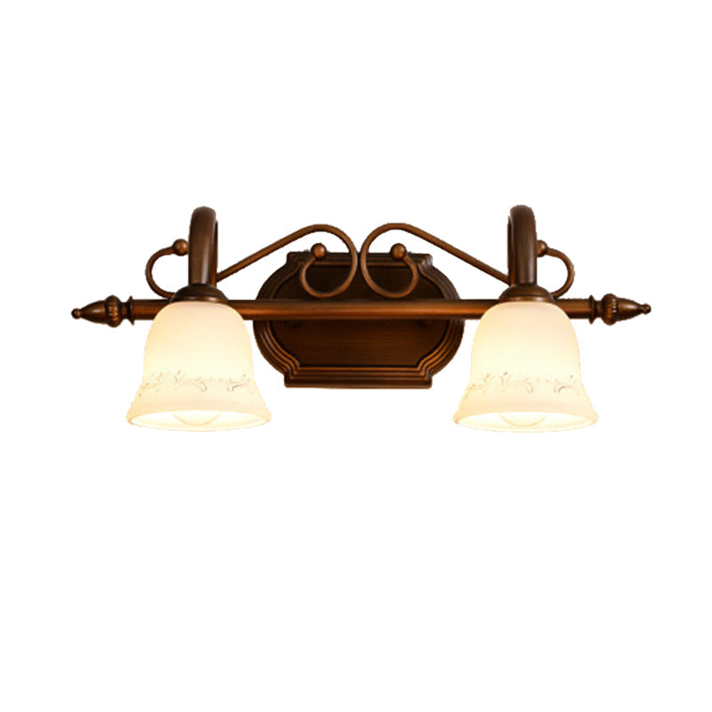 Bell Bathroom Wall Light Fixture Classic Frosted Glass 2/3/4 Lights Red Brown Make-Up Lighting Clearhalo 'Vanity Lights' 'Wall Lights' Lighting' 216940