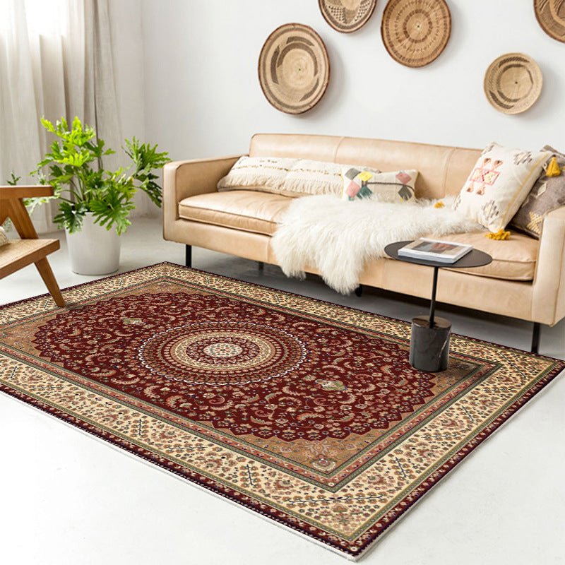 Traditional Multi-Color Patterned Rug Polyester Boho Chic Rug Non-Slip Machine Washable Stain Resistant Area Carpet for Home Rose Red Clearhalo 'Area Rug' 'Bohemian' 'Rugs' Rug' 2170201