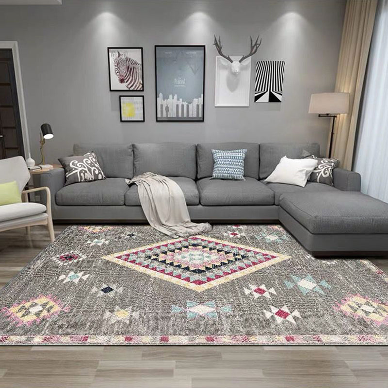 Fashion Boho Chic Rug Multi Color Rhombus Printing Carpet Machine Washable Pet Friendly Anti-Slip Backing Rug for Home Grey Clearhalo 'Area Rug' 'Bohemian' 'Rugs' Rug' 2170295