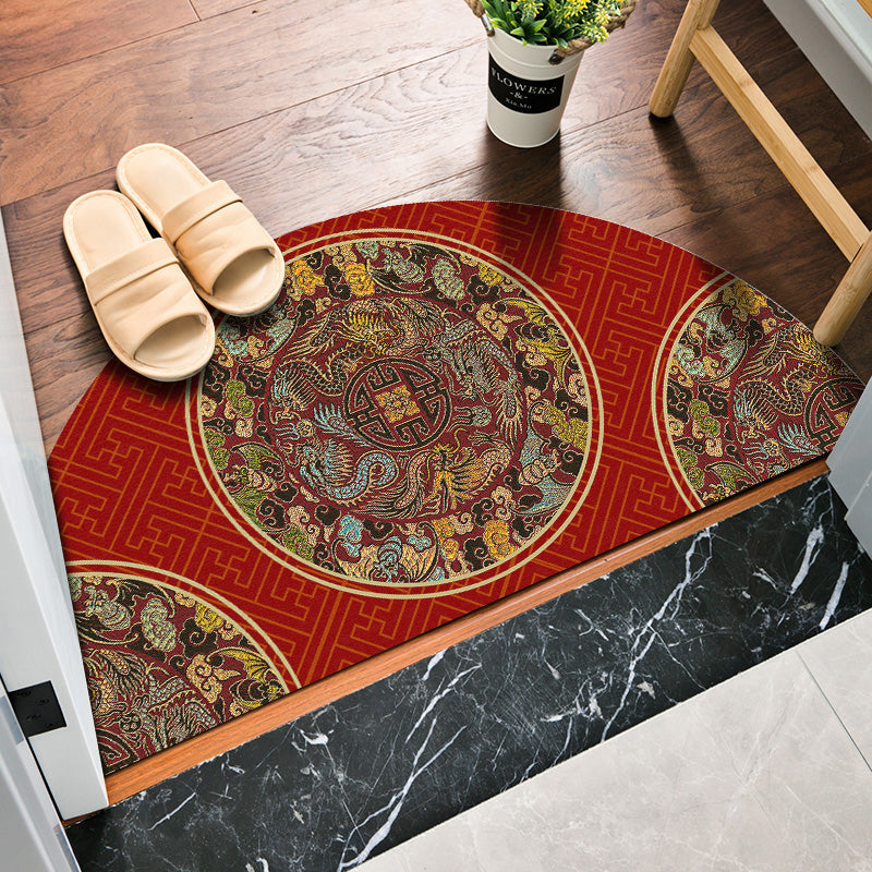 Chinoiserie Patterned Rug Multi Colored Polypropylene Carpet Anti-Slip Backing Pet Friendly Stain Resistant Rug for Door Crimson Clearhalo 'Area Rug' 'Rug' 2170346