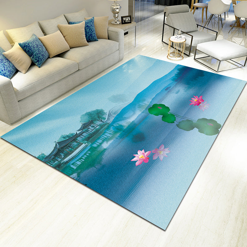 Glamour Drawing Print Rug Multicolor Chinoiserie Carpet Synthetics Pet Friendly Non-Slip Backing Washable Rug for Home Water Blue Clearhalo 'Area Rug' 'Rug' 2170363