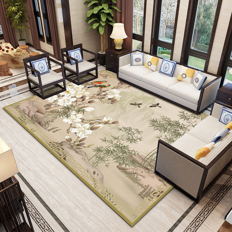 Chinese Landscape Drawing Print Rug Multi Colored Polyester Carpet Anti-Slip Pet Friendly Stain Resistant Rug for Lounge Khaki Clearhalo 'Area Rug' 'Rug' 2170367