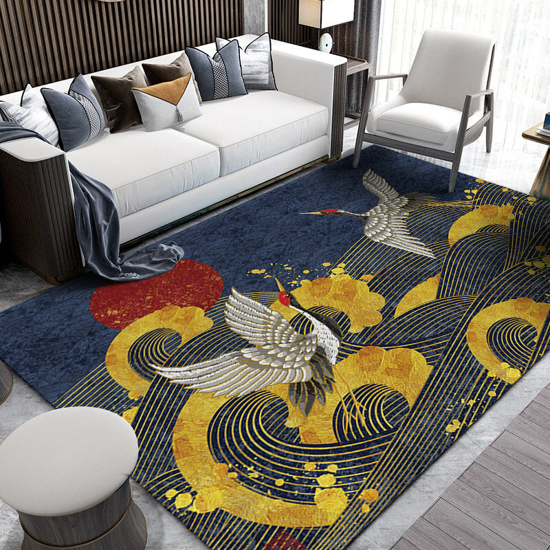 Chinese Landscape Drawing Print Rug Multi Colored Polyester Carpet Anti-Slip Pet Friendly Stain Resistant Rug for Lounge Dark Blue Clearhalo 'Area Rug' 'Rug' 2170370