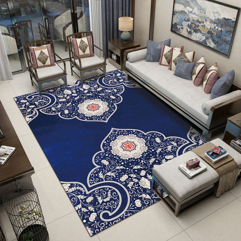 Fancy Multicolor Flower Rug Polypropylene Asian Style Rug Stain Resistant Anti-Slip Backing Pet Friendly Rug for Guest Room Royal Blue Clearhalo 'Area Rug' 'Rug' 2170374