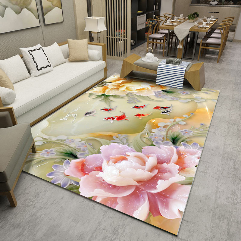 Fancy Multicolor Flower Rug Polypropylene Asian Style Rug Stain Resistant Anti-Slip Backing Pet Friendly Rug for Guest Room Yellow Clearhalo 'Area Rug' 'Rug' 2170376