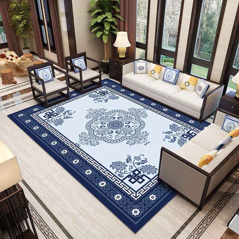 Fancy Multicolor Flower Rug Polypropylene Asian Style Rug Stain Resistant Anti-Slip Backing Pet Friendly Rug for Guest Room Dark Blue Clearhalo 'Area Rug' 'Rug' 2170380
