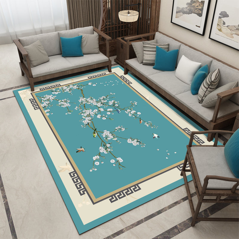 Pretty Multi Color Chinese Rug Synthetics Flower Drawing Print Carpet Machine Wash Anti-Slip Backing Pet Friendly Rug for Living Room Sky Blue Clearhalo 'Area Rug' 'Rug' 2170433
