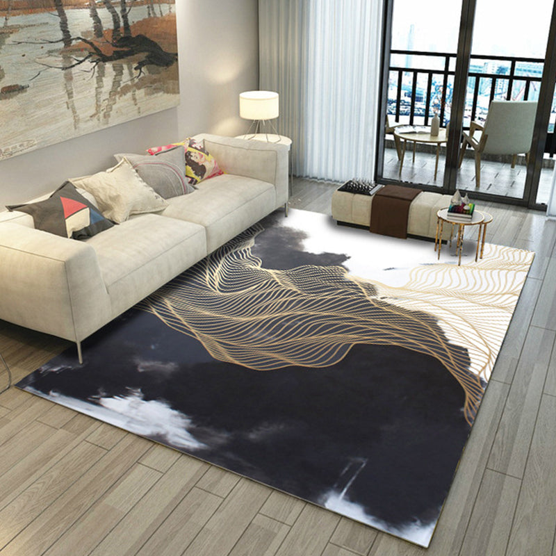 Asian Abstract Painting Rug Multi-Color Polypropylene Carpet Machine Washable Anti-Slip Backing Stain Resistant Rug for Great Room Black Clearhalo 'Area Rug' 'Rug' 2170454