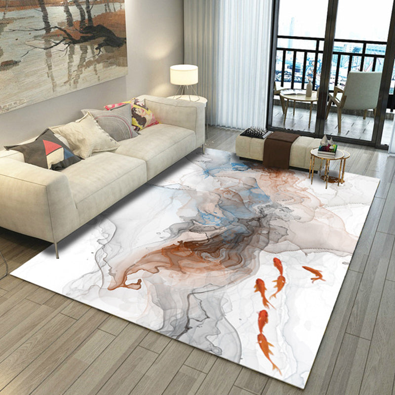 Asian Abstract Painting Rug Multi-Color Polypropylene Carpet Machine Washable Anti-Slip Backing Stain Resistant Rug for Great Room White Clearhalo 'Area Rug' 'Rug' 2170459