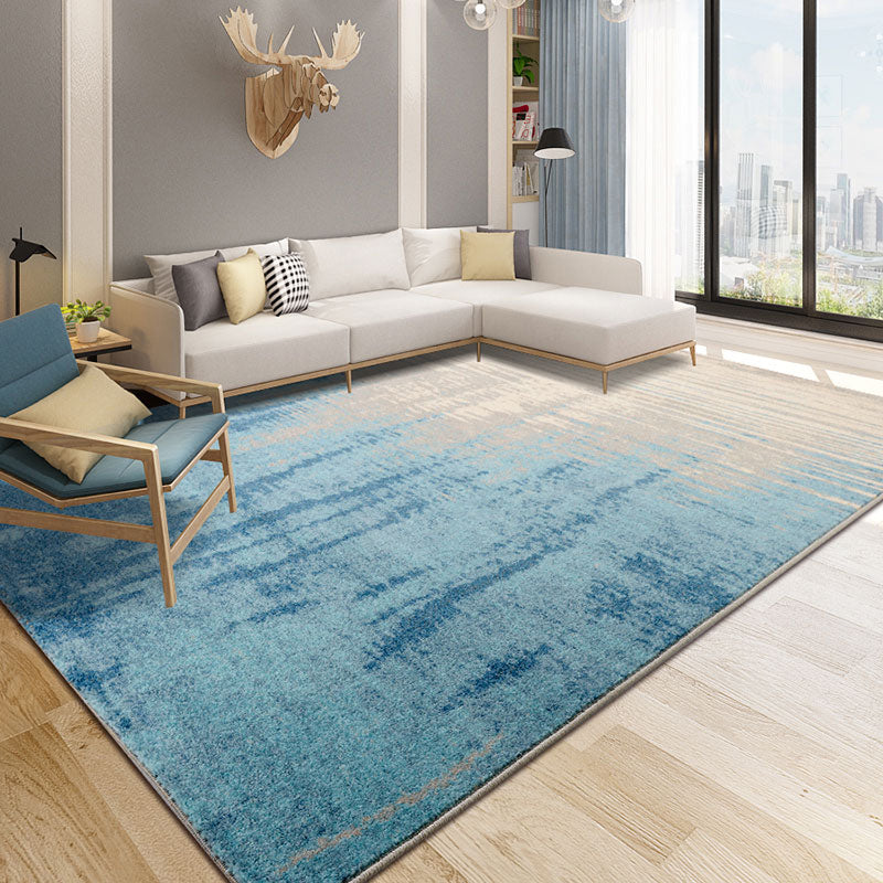 Multi-Colored Bedroom Area Rug Industrial Weathered Look Carpet Synthetics Washable Pet Friendly Anti-Slip Backing Rug Lake Blue 5'3