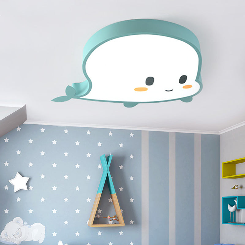 Whale Child Bedroom Flush Pendant Light Acrylic and Metal LED Cartoon Style Flush Mount Lamp in Blue/Pink Blue Clearhalo 'Ceiling Lights' 'Close To Ceiling Lights' 'Close to ceiling' 'Flush mount' Lighting' 217138
