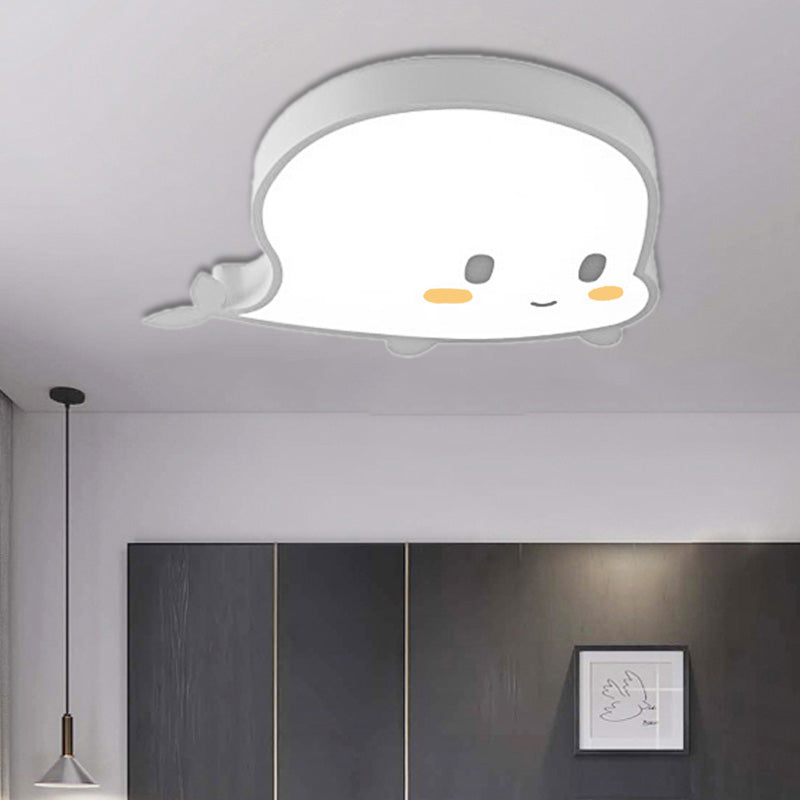 Whale Child Bedroom Flush Pendant Light Acrylic and Metal LED Cartoon Style Flush Mount Lamp in Blue/Pink White Clearhalo 'Ceiling Lights' 'Close To Ceiling Lights' 'Close to ceiling' 'Flush mount' Lighting' 217143