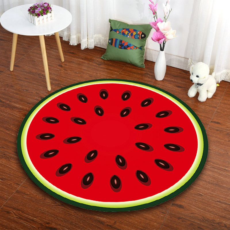 Multi Colored Playroom Rug Modern 3D Graphic Fruit Rug Synthetics Non-Slip Machine Washable Stain Resistant Indoor Rug Watermelon Red Clearhalo 'Area Rug' 'Rug' 2171490