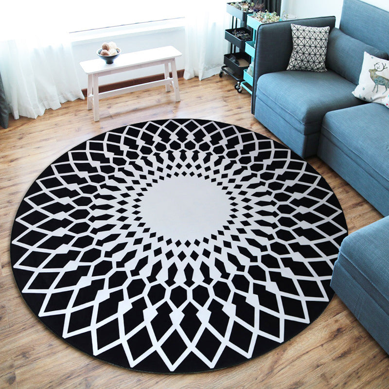 Cool Multi Colored Novelty Rug Synthetics 3D Illusion Area Rug Machine Washable Anti-Slip Pet Friendly Carpet for Living Room Black-White Clearhalo 'Area Rug' 'Rug' 2171582