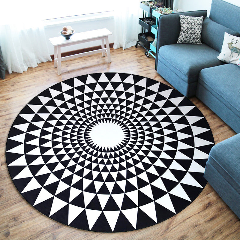 Cool Multi Colored Novelty Rug Synthetics 3D Illusion Area Rug Machine Washable Anti-Slip Pet Friendly Carpet for Living Room White-Black Clearhalo 'Area Rug' 'Rug' 2171583