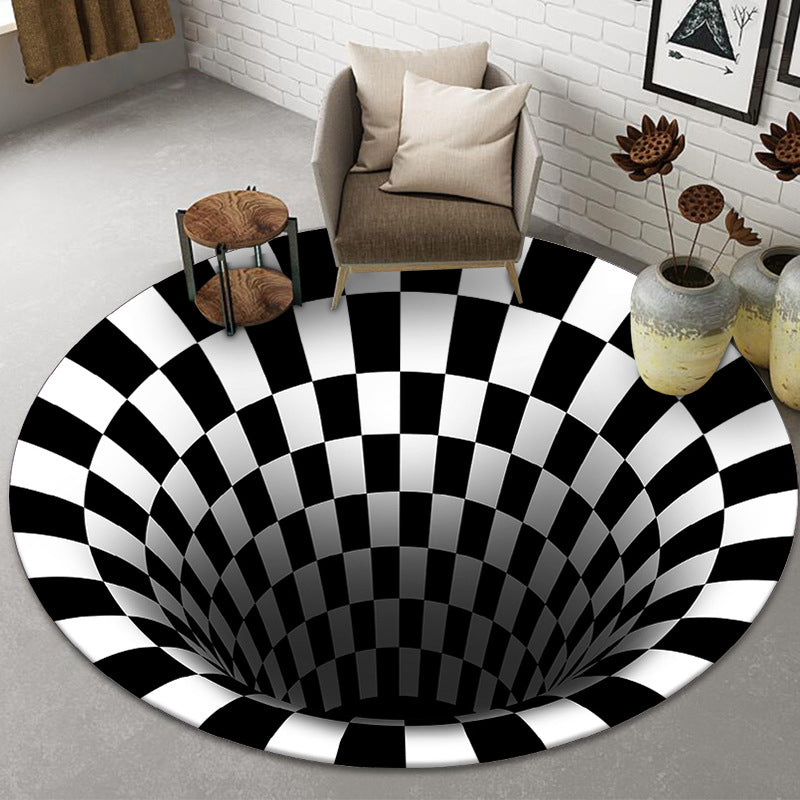 Funny Novelty Rug Multicolor Visual Deception Spiral Trap Rug Non-Slip Washable Pet Friendly Rug for Room Black Clearhalo 'Area Rug' 'Rug' 2171595