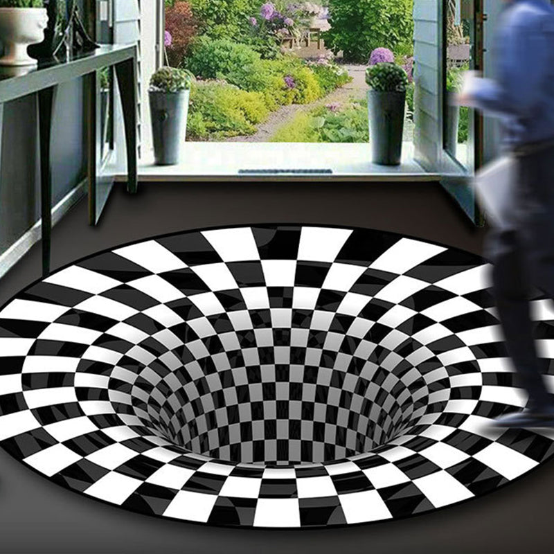 Black-White Creative Rug Polyester Optical Illusions Vortex Carpet Pet Friendly Washable Anti-Slip Rug for Hallway Black-White Design 3 Clearhalo 'Area Rug' 'Rug' 2171617
