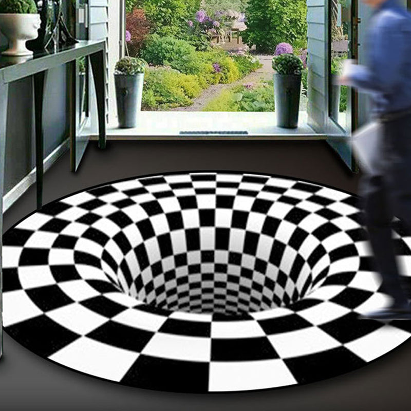 Black-White Creative Rug Polyester Optical Illusions Vortex Carpet Pet Friendly Washable Anti-Slip Rug for Hallway Black-White Design 6 Clearhalo 'Area Rug' 'Rug' 2171621