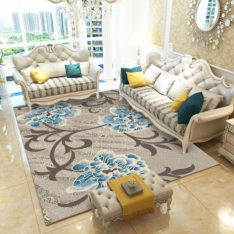 Casual Digital Print Floral Rug Multi-Color Modern Rug Polyester Stain Resistant Anti-Slip Backing Washable Carpet for Great Room Light Blue-White Clearhalo 'Area Rug' 'Modern' 'Rugs' Rug' 2171725