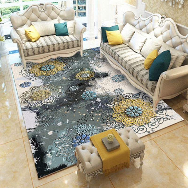 Casual Digital Print Floral Rug Multi-Color Modern Rug Polyester Stain Resistant Anti-Slip Backing Washable Carpet for Great Room Blue-Yellow Clearhalo 'Area Rug' 'Modern' 'Rugs' Rug' 2171731