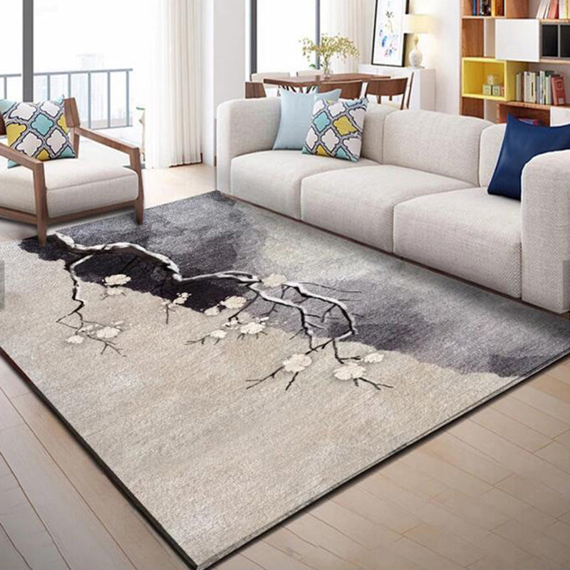 Multi-Colored Plant Print Rug Polyester Nordic Carpet Stain Resistant Pet Friendly Non-Slip Rug for Family Room Grey Clearhalo 'Area Rug' 'Modern' 'Rugs' Rug' 2171759