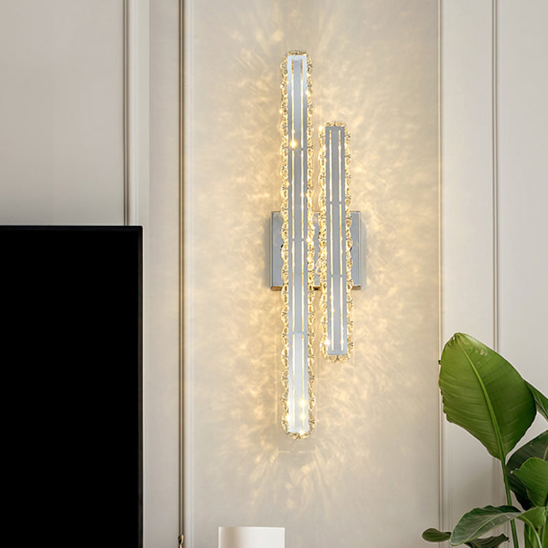 Rectangle Living Room LED Wall Mount Light K9 Crystal Simplicity Wall Light Fixture in Stainless-Steel Clearhalo 'Modern wall lights' 'Modern' 'Wall Lamps & Sconces' 'Wall Lights' Lighting' 2172462