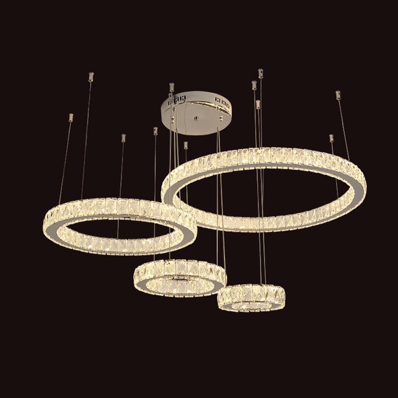 Stainless-Steel Ring LED Multi Ceiling Light Modern Crystal Suspension Lighting for Living Room Clearhalo 'Ceiling Lights' 'Modern Pendants' 'Modern' 'Pendant Lights' 'Pendants' Lighting' 2172503