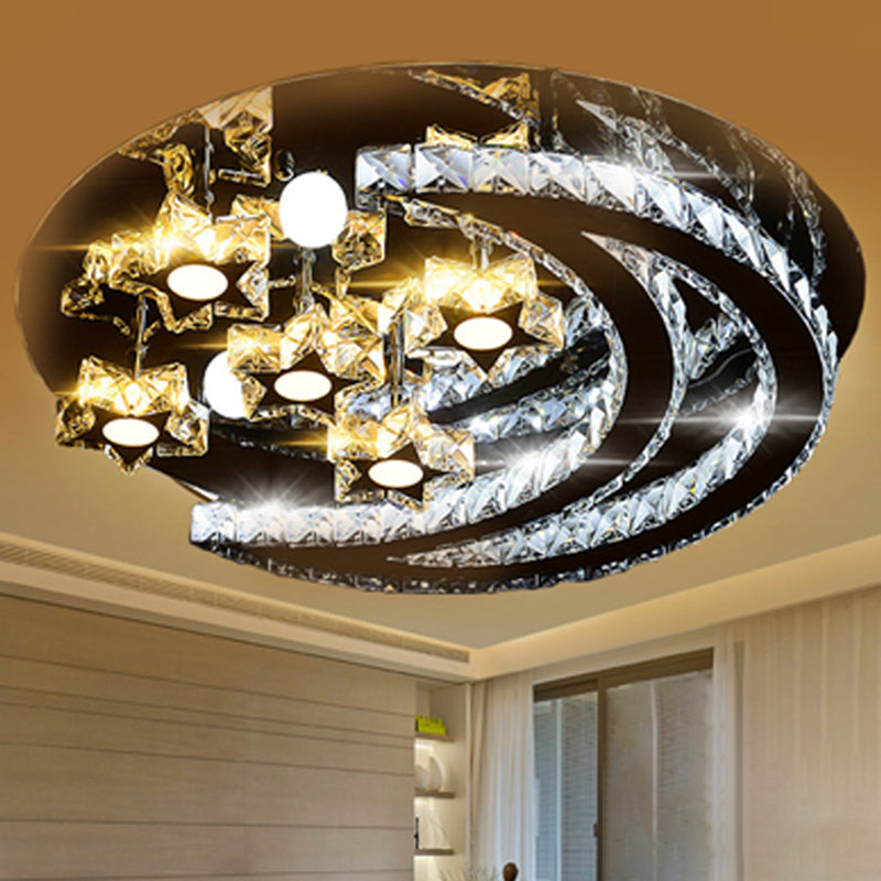 Crystal-Encrusted Round LED Ceiling Light Modern Style Stainless-Steel Semi Flush Light Fixture Stainless-Steel A Clearhalo 'Ceiling Lights' 'Close To Ceiling Lights' 'Close to ceiling' 'Semi-flushmount' Lighting' 2172619