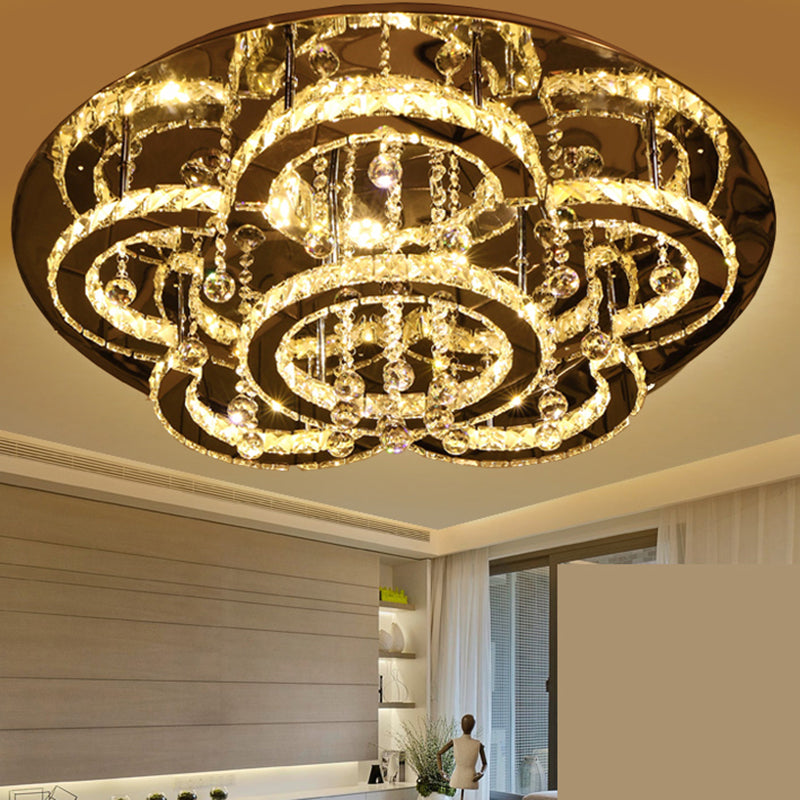 Crystal-Encrusted Round LED Ceiling Light Modern Style Stainless-Steel Semi Flush Light Fixture Stainless-Steel B Clearhalo 'Ceiling Lights' 'Close To Ceiling Lights' 'Close to ceiling' 'Semi-flushmount' Lighting' 2172620