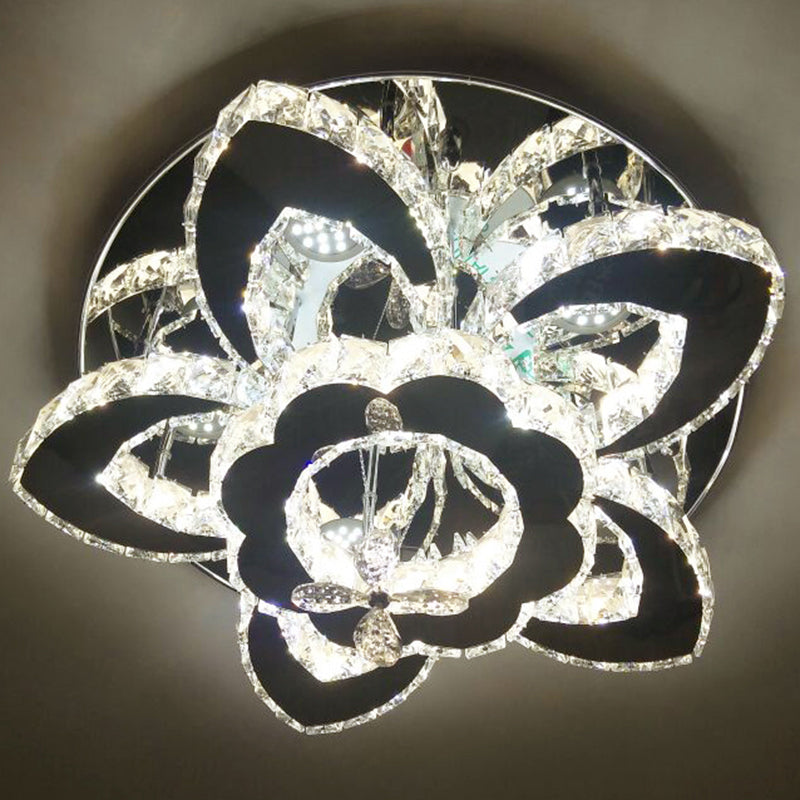 Crystal-Encrusted Round LED Ceiling Light Modern Style Stainless-Steel Semi Flush Light Fixture Stainless-Steel C Clearhalo 'Ceiling Lights' 'Close To Ceiling Lights' 'Close to ceiling' 'Semi-flushmount' Lighting' 2172621