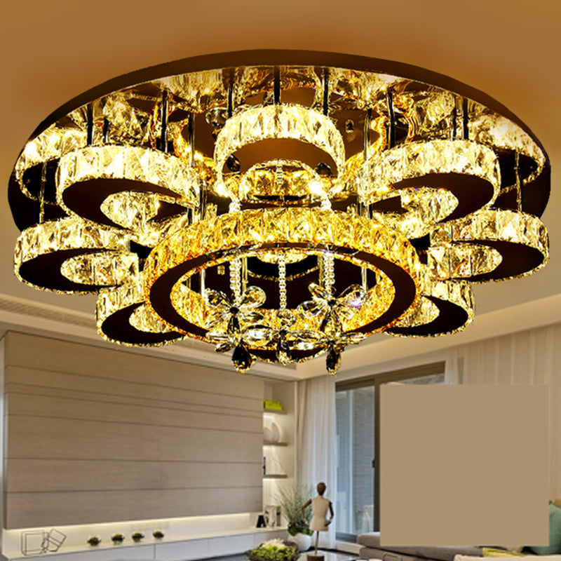 Crystal-Encrusted Round LED Ceiling Light Modern Style Stainless-Steel Semi Flush Light Fixture Stainless-Steel D Clearhalo 'Ceiling Lights' 'Close To Ceiling Lights' 'Close to ceiling' 'Semi-flushmount' Lighting' 2172624