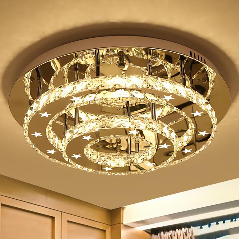 Crystal-Encrusted Round LED Ceiling Light Modern Style Stainless-Steel Semi Flush Light Fixture Stainless-Steel E Clearhalo 'Ceiling Lights' 'Close To Ceiling Lights' 'Close to ceiling' 'Semi-flushmount' Lighting' 2172626