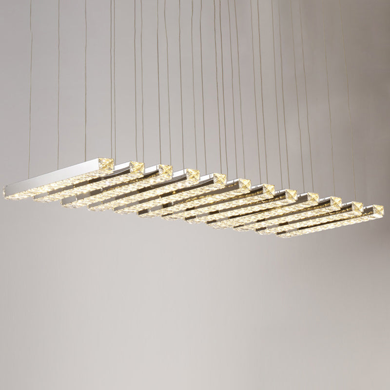 Rectangular Chandelier Pendant Light Minimalist Crystal Dining Room LED Hanging Light in Stainless-Steel 12 Stainless-Steel Clearhalo 'Ceiling Lights' 'Chandeliers' 'Modern Chandeliers' 'Modern' Lighting' 2172639