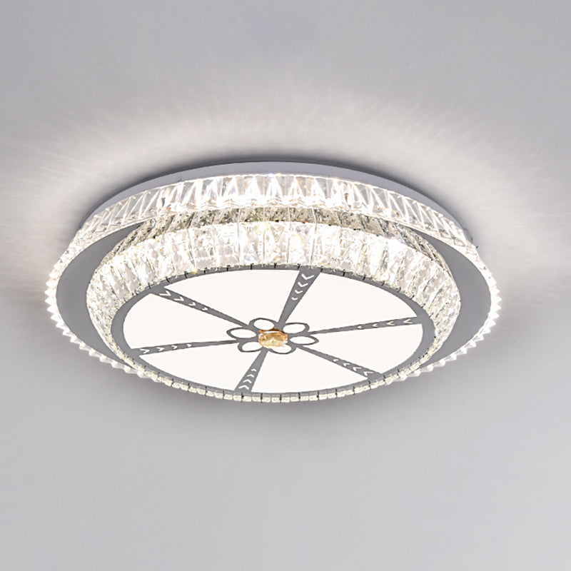 Round Bedroom LED Flush Mount Crystal Modern Flushmount Ceiling Light in Stainless-Steel Stainless-Steel Third Gear C Clearhalo 'Ceiling Lights' 'Close To Ceiling Lights' 'Close to ceiling' 'Flush mount' Lighting' 2172696