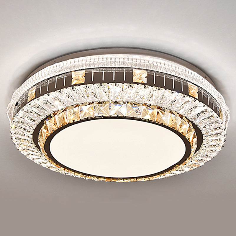 Drum LED Flush Mount Light Simplicity Crystal Bedroom Flush Mount Ceiling Light in Stainless-Steel Clearhalo 'Ceiling Lights' 'Close To Ceiling Lights' 'Close to ceiling' 'Flush mount' Lighting' 2172749