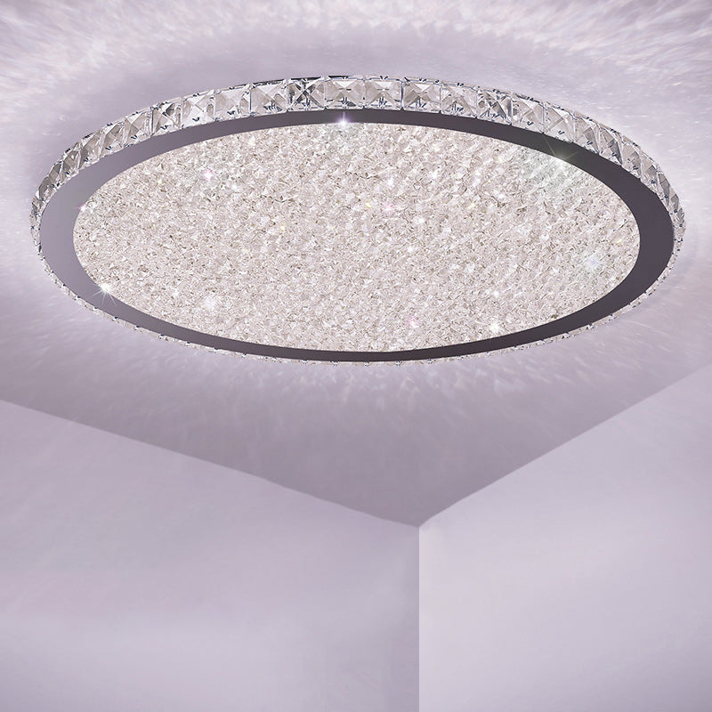 Round Shaped Clear Crystal Flush Light Artistic Stainless-Steel LED Flush Ceiling Light Fixture Stainless-Steel White Clearhalo 'Ceiling Lights' 'Close To Ceiling Lights' 'Close to ceiling' 'Flush mount' Lighting' 2172781