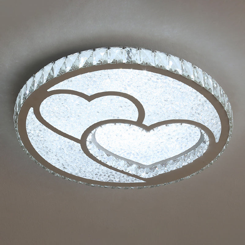 Round Bedroom Flush Ceiling Light Crystal Contemporary LED Flush Mount Lighting Fixture in Stainless-Steel Stainless-Steel White Loving Heart Clearhalo 'Ceiling Lights' 'Close To Ceiling Lights' 'Close to ceiling' 'Flush mount' Lighting' 2172807