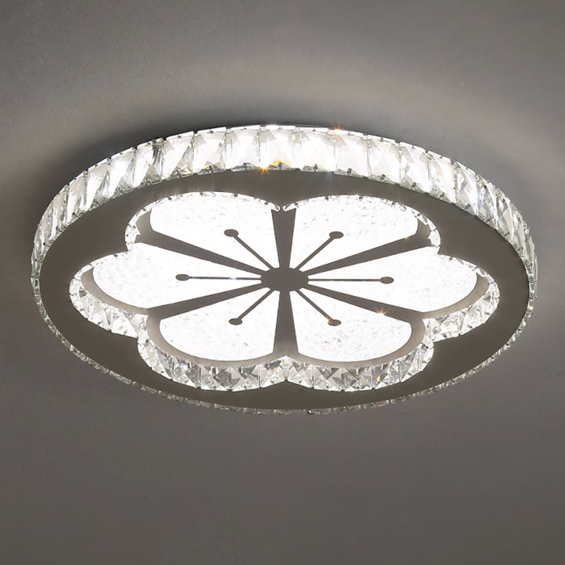 Round Bedroom Flush Ceiling Light Crystal Contemporary LED Flush Mount Lighting Fixture in Stainless-Steel Stainless-Steel White Flower Clearhalo 'Ceiling Lights' 'Close To Ceiling Lights' 'Close to ceiling' 'Flush mount' Lighting' 2172815