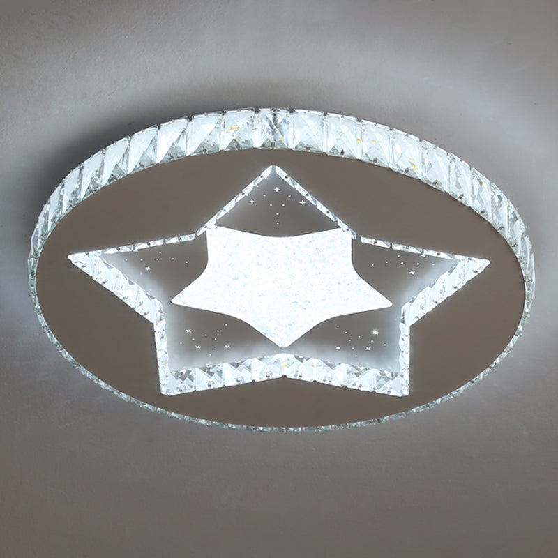 Round Bedroom Flush Ceiling Light Crystal Contemporary LED Flush Mount Lighting Fixture in Stainless-Steel Stainless-Steel White Star Clearhalo 'Ceiling Lights' 'Close To Ceiling Lights' 'Close to ceiling' 'Flush mount' Lighting' 2172825